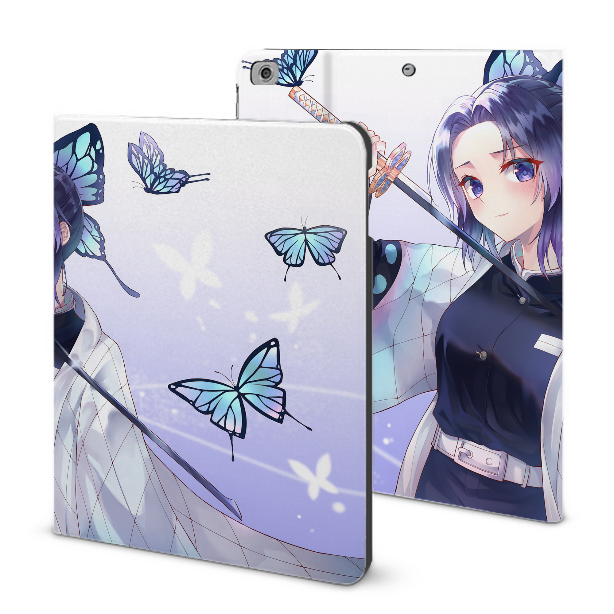 （画像用） 鬼滅の刃（きめつのやいば）蟲柱-胡蝶 しのぶ／こちょう しのぶ Kochou Shinobu IPad ケース ブック型 PUレザー TPU 耐衝撃 軽量 薄型 ペン収納なし 全面保護 IPad 各モデル対応